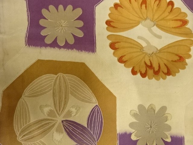 JAPANESE KIMONO / ANTIQUE NAGOYA OBI / EMBROIDERY / KIKU